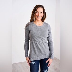 Latched Mama everyday nursing sweater crew neck long sleeve - Heathered grey